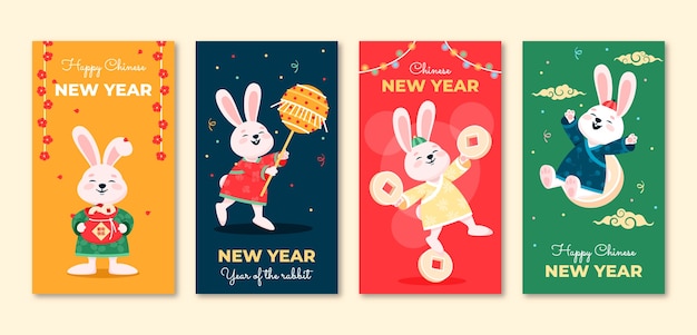 Colección plana de historias de instagram de año nuevo chino