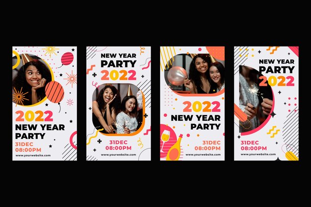 Colección plana de historias de instagram de año nuevo
