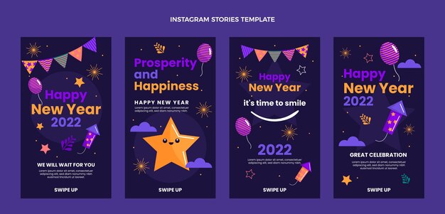Colección plana de historias de instagram de año nuevo