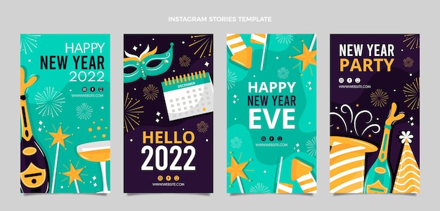 Vector gratuito colección plana de historias de instagram de año nuevo