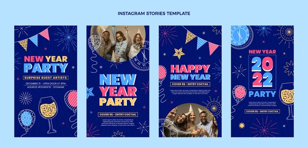 Colección plana de historias de instagram de año nuevo