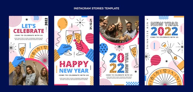 Colección plana de historias de instagram de año nuevo