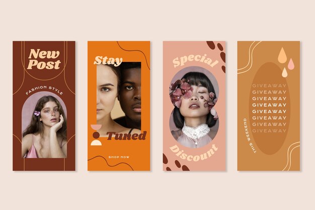 Colección plana de historias de instagram boho con foto