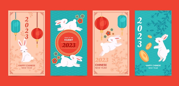Colección plana de historias de instagram para la celebración del año nuevo chino