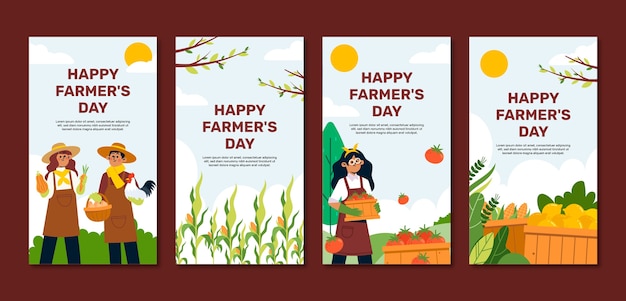 Colección plana de historias de instagram de celebración del día del agricultor