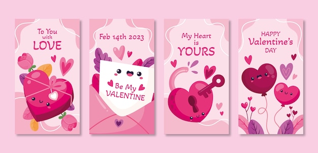 Colección plana de historias de instagram de celebración del día de san valentín