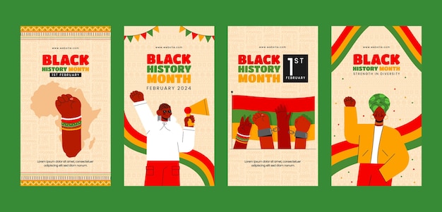 Colección plana de historias de Instagram para la celebración del mes de la historia negra