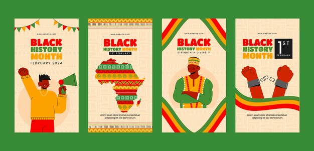 Vector gratuito colección plana de historias de instagram para la celebración del mes de la historia negra