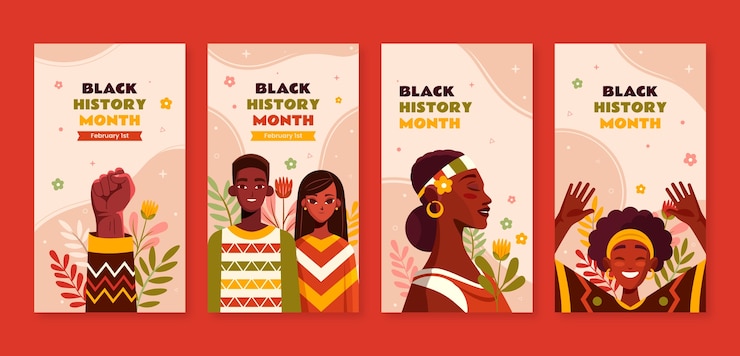 Vector gratuito colección plana de historias de instagram para la celebración del mes de la historia negra