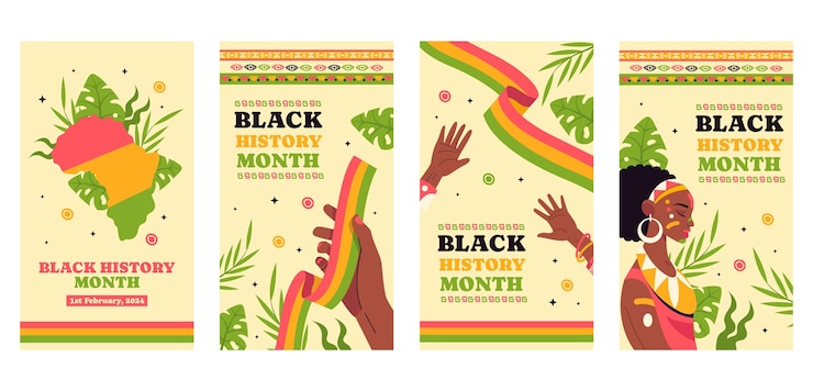 Vector gratuito colección plana de historias de instagram para la celebración del mes de la historia negra