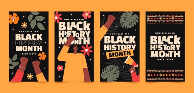 Colección plana de historias de Instagram para la celebración del mes de la historia negra