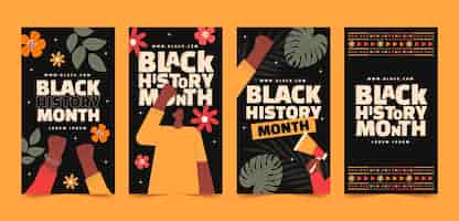 Vector gratuito colección plana de historias de instagram para la celebración del mes de la historia negra