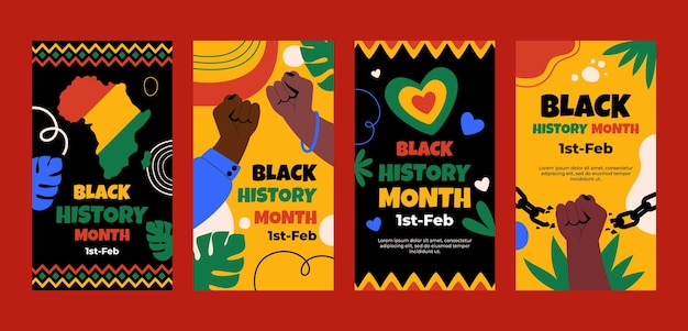 Colección plana de historias de instagram para la celebración del mes de la historia negra