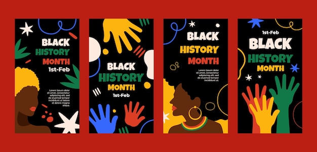 Vector gratuito colección plana de historias de instagram para la celebración del mes de la historia negra