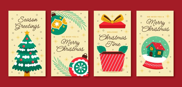 Colección plana de historias de instagram para la celebración de la temporada navideña.