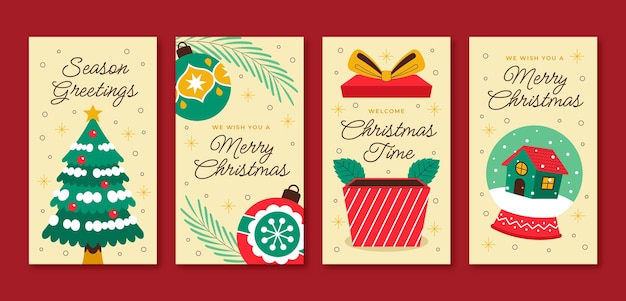 Colección plana de historias de instagram para la celebración de la temporada navideña.