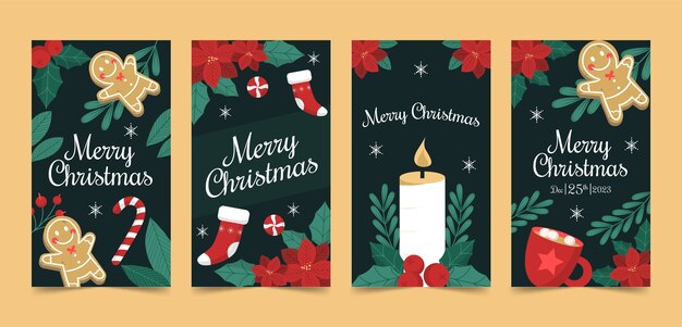 Colección plana de historias de instagram para la celebración de la temporada navideña.