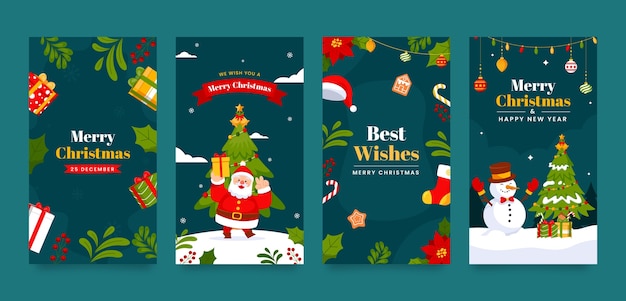 Colección plana de historias de instagram para la celebración de la temporada navideña.