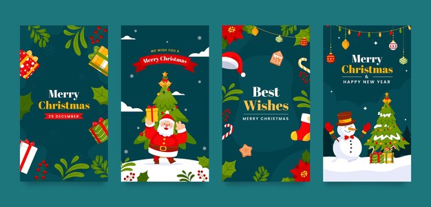 Colección plana de historias de instagram para la celebración de la temporada navideña.
