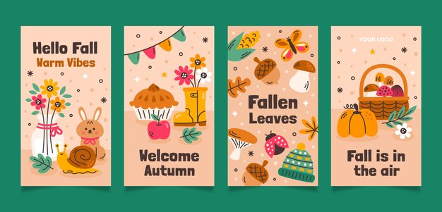 Colección plana de historias de instagram para la celebración de la temporada de otoño.