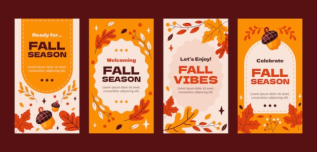 Colección plana de historias de instagram para la celebración de la temporada de otoño
