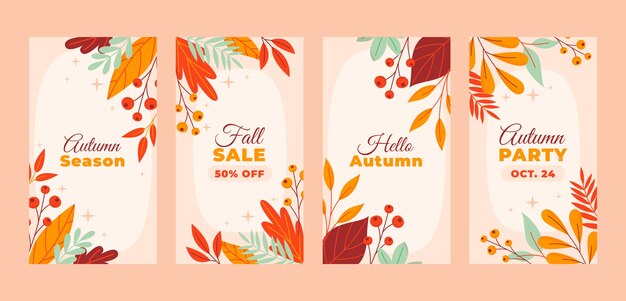 Colección plana de historias de instagram para la celebración de la temporada de otoño.