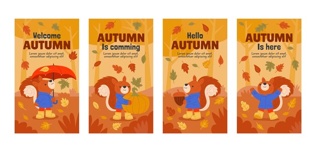 Colección plana de historias de instagram para la celebración de la temporada de otoño
