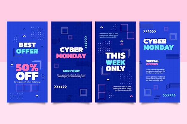 Colección plana de historias de instagram de cyber monday