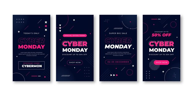 Colección plana de historias de instagram de cyber monday