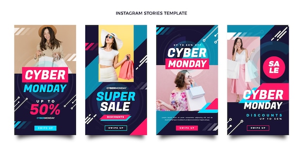 Vector gratuito colección plana de historias de instagram de cyber monday