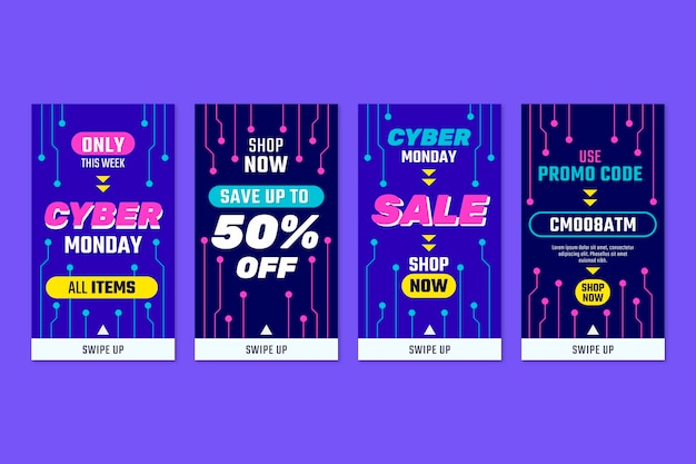 Vector gratuito colección plana de historias de instagram de cyber monday