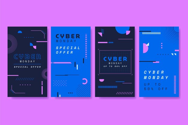 Colección plana de historias de instagram de cyber monday