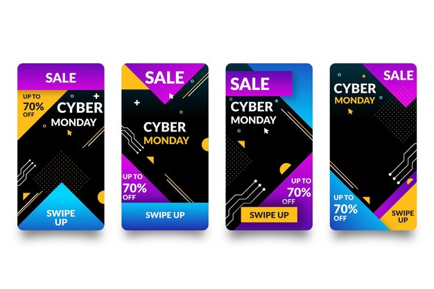 Colección plana de historias de instagram de cyber monday