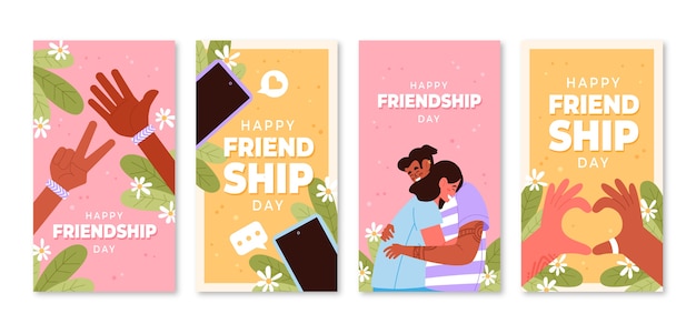 Colección plana de historias de instagram del día de la amistad