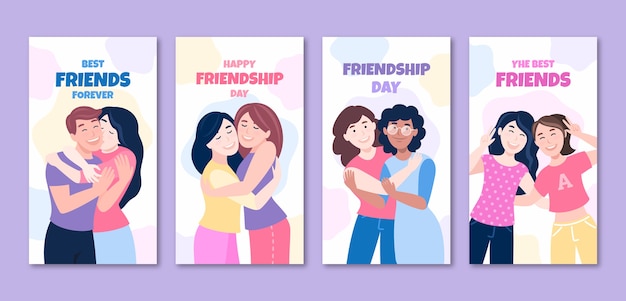 Vector gratuito colección plana de historias de instagram del día de la amistad