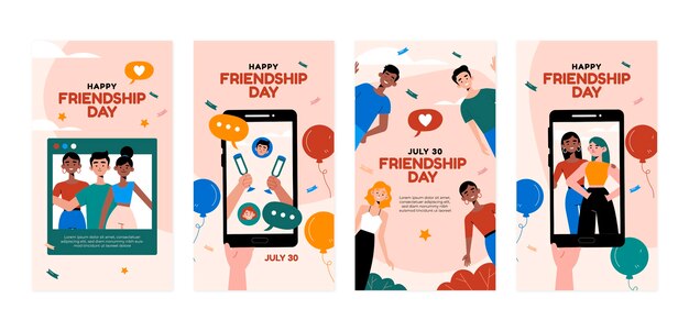 Colección plana de historias de instagram del día de la amistad