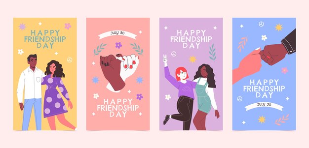 Colección plana de historias de instagram del día de la amistad