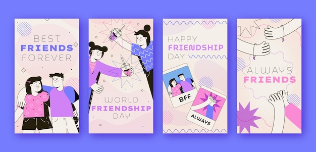 Colección plana de historias de instagram del día de la amistad