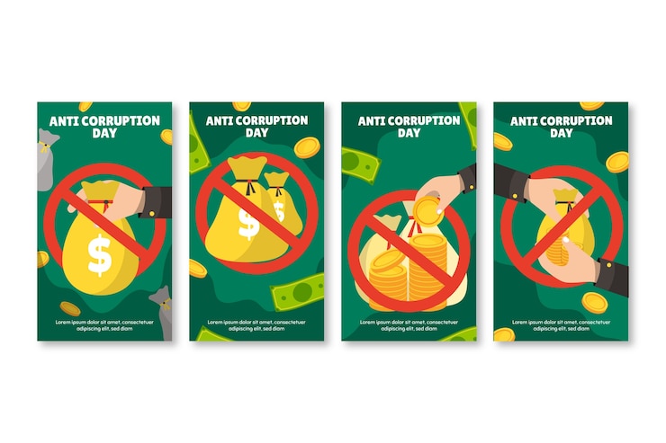 Vector gratuito colección plana de historias de instagram del día anticorrupción