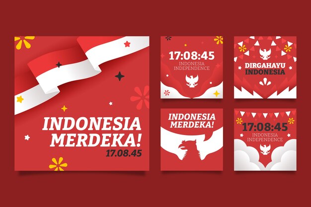 Colección plana de historias de instagram del día de la independencia de indonesia