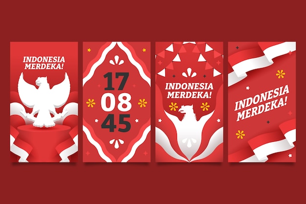 Vector gratuito colección plana de historias de instagram del día de la independencia de indonesia