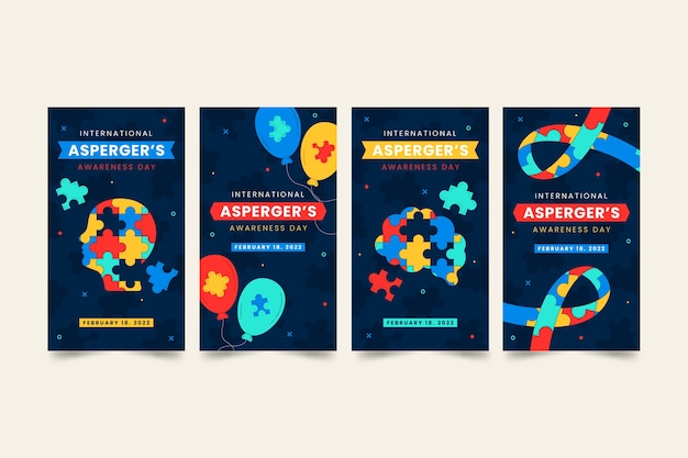 Vector gratuito colección plana de historias de instagram del día internacional de asperger