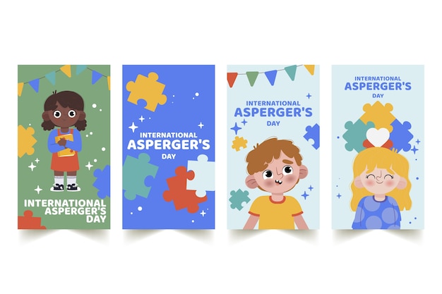 Vector gratuito colección plana de historias de instagram del día internacional de asperger