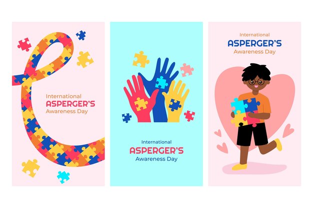 Colección plana de historias de instagram del día internacional de asperger