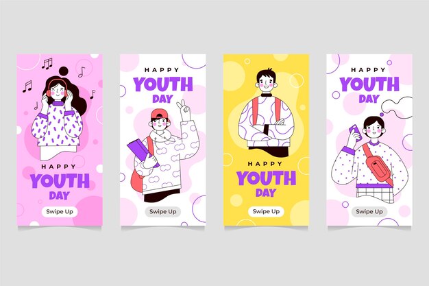 Colección plana de historias de instagram del día internacional de la juventud