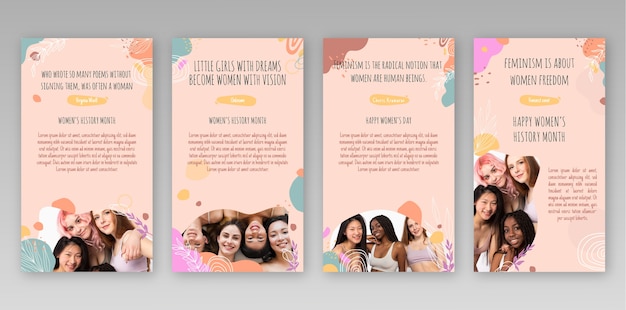 Vector gratuito colección plana de historias de instagram del día internacional de la mujer