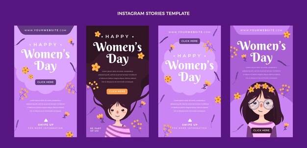 Colección plana de historias de instagram del día internacional de la mujer