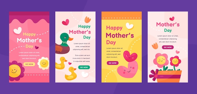 Vector gratuito colección plana de historias de instagram del día de la madre