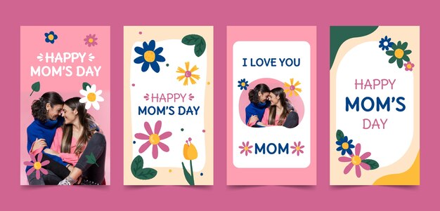 Vector gratuito colección plana de historias de instagram del día de la madre