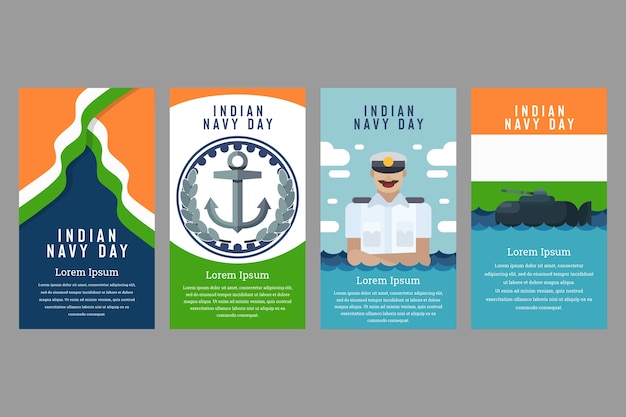Colección plana de historias de instagram del día de la marina india